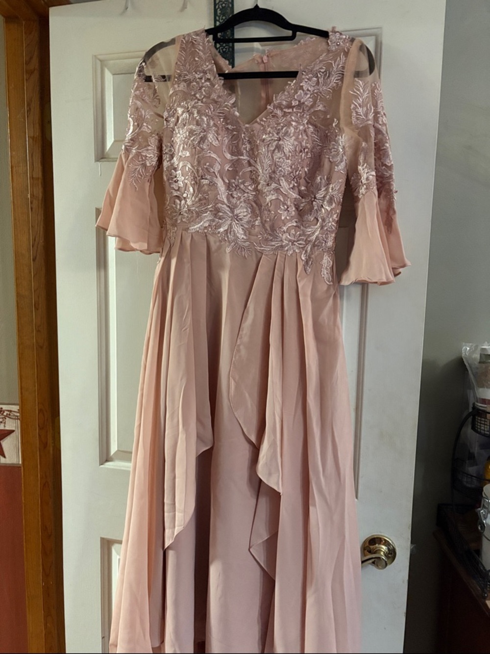 Blush Pink Embroidered Lace Evening Gown